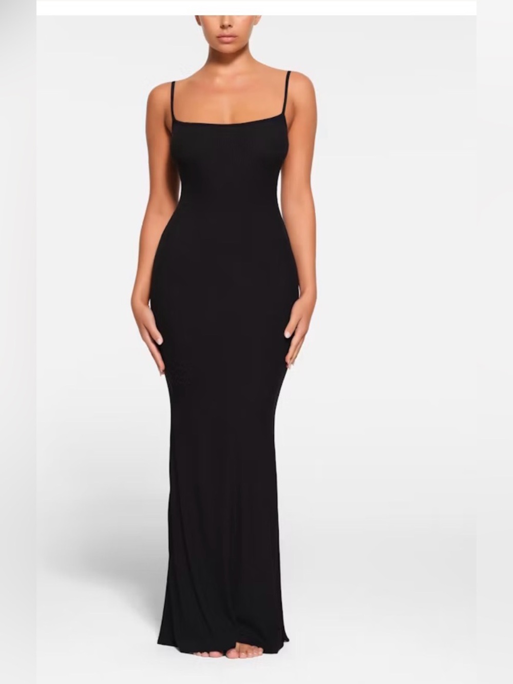 SKIMS Black Maxi Slip Dress with Thin Straps